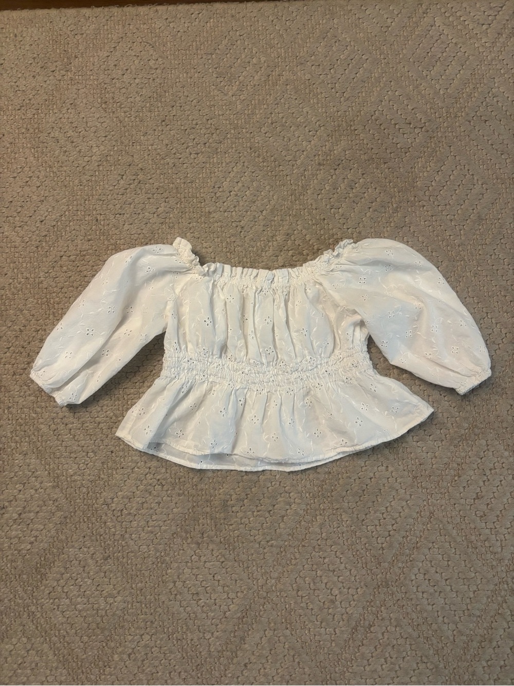 Zara white off the shoulder eyelet peplum top size medium
